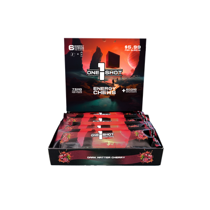 1 Shot® Dark Matter Cherry Energy Chews – Retail Display Box (8 Sellable Sleeves) - 10 Boxes/Case