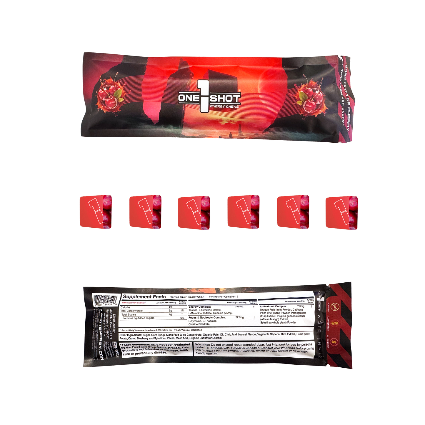 1 Shot® Dark Matter Cherry Energy Chews – Retail Display Box (8 Sellable Sleeves) - 10 Boxes/Case